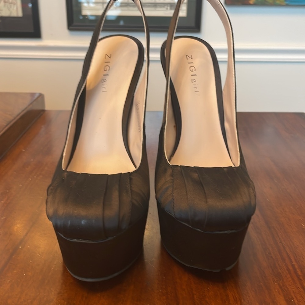 🥡 Zigi girl black satin tall platform heels